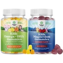 Bundle of Omega DHA Gummies for Kids - Fatty Acids Omega 3 6 9 with Vitamin C for Brain, Immunity & Vision and Kids Magnesium Gummies - Mag Citrate for Nerve Health Muscles & Healthy Heart Support