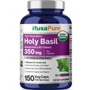 NusaPure USDA Organic Holy Basil Capsules 20:1 Extracto, 350 mg Equivalente a 7.000mg Silencio 150 Vegan Caps  Tulsi Holy Basil Leaf Extract ← 2.5% Ursolic Acid 
