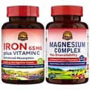 Suplemento Complejo de Magnesio de Vitalitown 500mg &amp; 65mg Suplemento de Hierro para Mujeres Hombres, para el sueño, músculo, construcción de sangre &amp; mejora de energía