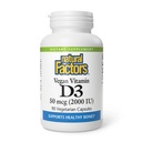 Factores naturales Vitamina Vegana D3 2000 UI - Asistencia Bone & Immune Health - Cholecalciferol de base vegetal - cápsulas vegetarianas - 90 cápsulas (90 piezas)
