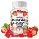 Magnesio Glycinate Gummies 2500mg - Suplemento de Potasio de Magnesio Libre de Azúcar con Vitamina D, B6, CoQ10 para calma Mood &amp; Sleep Support - 90 Strawberry Gummies