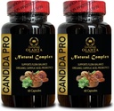 Complejo de apoyo de Candida - ácido caprílico, apoyo de Candida, Natural Candida Detox, Suplementos de salud de Gut para hombres y mujeres, hojas de madera orgánica - 2 botellas 120 cápsulas