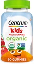 Multigummies orgánicas de los niños centrum, Gummies multivitamínicas para niños, multivitamínico orgánico para niños con nutrientes esenciales para el apoyo inmunitario, función muscular y salud cerebral - 90 Condes