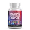 Nutracéuticos limpios Nattokinase 4000 FU Serrapeptase 120000 SPU Lumbrokinase Enzyme Suplemento con Bromelain Papain Papaya Enzymes Rutin Extracto Amla Magnesium Vitamina B6 &amp; VIT C Capsules