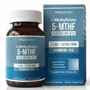 L Methylfolate 7.5mg plus Methyl B12 - Active 5-MTHF Form, MTHFR Supplement - Bloodstream Ready Methylated Folate + B12 Cofactor - Supports Mood, Homocysteine Methylation, Cognition (60 cápsulas)
