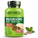 NATURELO Mushroom Suplemento Cerebro &amp; Immune Health Blend with Lion s Mane, Reishi, Turquía Tail 90 Vegan Friendly Capsules