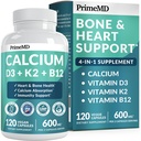 Suplementos de calcio 4-en-1 para mujeres y hombres - Calcio con vitamina D3 K2 5000 UI Suplemento, 601 mg por ser - libre de gluten, vegano-final (120 ct)