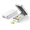 Pill Cutter con dispositivo de centro automático, divisor de aluminio con cuchilla inoxidable 316L, caja de cuero genuino, Divisor de almohadilla profesional para cortar pequeñas o grandes píldoras (Plástico, Blanco)