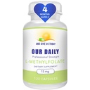 Y VENGAMOS TODAY OUR DAILY L-Methylfolate 15 mg / 15000 mcg Maximum Strength Active Folate, 5-MTHF, Filler Free, Gluten Free, Non-GMO, Vegetarian Capsules (4 Meths Supply) (120)