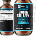 HERBIFY Collagen and Biotin Liquid Drops - Suplemento de absorción más rápida para el crecimiento del cabello y uñas más fuertes - Piel de pelo y uñas Vitaminas para Mujeres y Hombres - Suplemento B7 - Hecho en EE.UU.