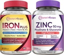Recetas del médico Iron y Zinc Bundle - Energía, Sangre, Salud Inmune para Mujeres, Alta Absorción, No GMO