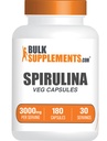 BulkSupplements.com Spirulina Capsules - Green Superfood Supplement, Spirulina Supplement - Vegan, 6 Capsules per Serving, 180 Count (Pack of 1)