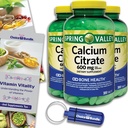 Spring Valley Calcium Citrate Tablets Dietary Supplement 600 mg 300 Ct 3 pk Choice Bundle (900 Total) + Vitamin Guide &amp; Pill Container (5 Items)!