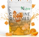 Cretina Monohydrate Gummies - 5g Chewable Monohydrate gummy para Hombres &amp; Mujeres - Aumentar la fuerza, Muscle builder - Boost Energy & Focus - Baja calorías, Vegan &amp; Gluten libre ← 90 cuentan Citrus