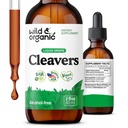 Wild &amp; Organic Cleavers Tincture - Natural Detox gotas con la hoja de Cleavers - Galium Aparine Herb Extracto Suplemento - Vegan, Azúcar &amp; Sin alcohol - 2 fl oz