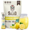 Salud 2-en-1 Hydration Packets + Immunity Electrolytes Powder, Lemonade - Agua Fresca Drink Mix, Elderberry, Dairy Soy Gratis, No Gluten Free, Vegan, Baja Calorie, 1g Sugar (15 Servings)