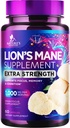 Lions Mane Mushroom Capsules 10,000mg - El suplemento Mane de León Capsules para la memoria y el apoyo en foco, Brain, Immune Health Support, Vegan, Bottled in USA, Lions Mane Mushroom Powder Extracto, 60 Conde