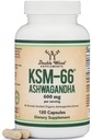 Suplementos de madera doble Ashwagandha KSM 66 Extracto orgánico y clínicamente estudiado (600mg Por Serving, 120 Capsules, 60 Servings) Adaptogen Cortisol Manager for Women and Men