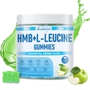 HMB y L-Leucine Gummies, 3000mg, con Trehalose, para el crecimiento muscular, el alivio muscular y la recuperación del entrenamiento, para adultos " mayores, no GMO, Vegan, Gluten Gratis, Apple Flavor, 120