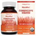 Orgánica Cordyceps Mushroom Extract - 70% Beta Glucans - Altos niveles activos de nutrientes, Max Potency Cordyceps Capsules, US Grown + Extracción Ultrasónica - Performance, Inmunity & Energy - 60 cápsulas