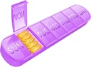 Organizador semanal de píldoras 1 vez al día, caja de carga de viaje 7 días Compartimientos extra grandes de vitaminas, contenedor diario de píldoras 7 días dispensador de medicina XL para caso de aceite de pescado (Purple)