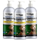 Salud líquida Mascotas K9 Omega 3 Aceite de pescado para perros - Omega líquida 3 Suplemento para mascotas con EPA + DPA + DHA - Reducir el picor, Juntas de soporte, Inmunidad, Cerebro, Salud cardíaca - USA Hecho (3 Pack)