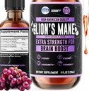 HERBIFY Lions Mane Suplemento - Daily Mushroom Supplement for Memory, Focus & Clarity - Brain Booster - Lions Mane Tincture for Immune Support - 4 Fl oz Grape Flavor