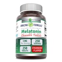 Fórmulas increíbles Melatonin Chewable Suplemento TENIDO 5 Mg Por Serving TENIDO 250 Tablets TENRI Non-GMO ANTE Gluten-Free TEN Made in USA (Strawberry)