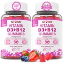 NEVISS 2Pack Vitamina Vegana D3 + Vitamina B12 Gummies, Alta Potencia D3 5000IU &amp; 1000 mcg Metilada B12, Vitamina D3 y B12 para Adultos, Soporte Salud del Hueso, Immune & Energy Suplemento, 120 Conde