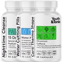 Jóvenes &amp; Tonic Sculpt Shred Cleanse Detox 3X Píldoras de pérdida de peso: Appetite Suppressant, Fat Burner, Energy Booster &amp; Nighttime Cleanse for Diet – 120 Píldoras