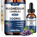 Suplemento Glycinate Magnesium Glycinate 500mg con Citrato, Malate, Ashwagandha, L-Theanine, Vitamina B6 para el sueño, Alivio de estrés, Hueso, Musculo, Mood, Grape Flavor 2 Fl Oz