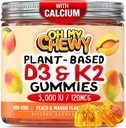 Centro-Filled Vitamina D3 K2 Gummies - Niños, Adolescentes & Adultos - Suplemento para Dientes Saludables, Huesos, Energía &amp; Inmunidad - 5000 UI D3, 120 mcg K2(MK-7), 120 mg Calcium - Vegan &amp; Non-GMO - 120 Conde