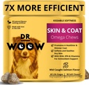 Omega Wild Alaskan Salmon Fish Oil 90 ct Soft Chews for Dog - Anti Itch &amp; Coat + Alergía Soporte, con Kelp, Biotina, Vitaminas, Zinc - Ayuda a picar la piel, alergias a los perros, puede reducir la ropa de cama