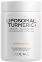 Codeage Organic Turmeric Supplement - 95% Curcumin Extract Pills - Liposomal Fermented Botanical Blend Black Pepper, Ashwagandha, Ginger, Stephania, Boswelia, Cumin, Digestive Bitters - 90 cápsulas