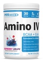 PEScience Amino IV BCAA &amp; EAA Powder, Aminoácidos Esenciales, Taurine, Electrolitos para Hidratación y Recuperación de Musculos, Azúcar Gratis para Hombres &amp; Mujeres, Post Workout - Raspberry Grape - 30 Serviciones