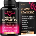 Complejo de vitamina B para hombres y mujeres - Riboflavin B2, B12, B1, B3, B6, B7, B8, B9 tóxico Vitamina C, Choline, Inositol - Suplemento B-Complex - Energía, Cerebro y Corazón - Hecho en EE.UU., 60 cápsulas veganos