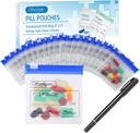 Serfeymi 32 Pcs Zippered Pill Pouches Organizador Bolsas de plástico 3 X 3 pulgadas 12 mil Self Sealing with Slide Lock Writable Label Translucent Travel Medicine Storage Fund y 1 Pc Marker-Blue