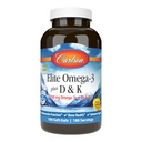 Carlson - Elite Omega-3 Plus D &amp; K, 700 mg Omega-3 + D3 &amp; K2, Función, Bone Health &amp; Immune Support, Lemon, 180 Softgels