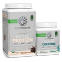 Sunwarrior Creatine Powder & Vanilla Active Organic Protein Powder Set | Bundle & Save | Vegan Protein Plus Unflavored Creatine Monohydrate (60 Servings Unflavored, 20 Servings Chocolate)