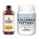 AMANDEAN Premium Liposomal Vitamina C & Bovine Collagen Peptides Bundle. Antioxidante poderoso. Liquid Quali-C. Grass-Fed Collagen. Soporte Hidrolyzed Tipo 1 &amp; 3. Esquí saludable, cabello &amp; uñas