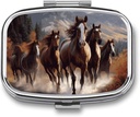 Caja de Pill Square Caballos, 2 Caja de Pill de bolsillo decorativo para bolsillo o púrpura Portable Mini Travel Medicine Tablet Vitamin Holder Organizer Pill Case