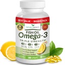 Las mejores píldoras de aceite de pescado Omega 3 triples - 180 cápsulas - 2400 mg de alta potencia Burpless Lemon Flavor 864mg EPA 576mg DHA Ultra Pure Liquid Softgels for Brain Joints Eyes Heart Health Supplement