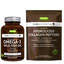 Alta Absorción Omega-3 Aceite de pescado silvestre 1360mg &amp; Avanzado Colágeno Péptidos de Hidrolyzed Bundle, 1000mg EPA & DHA con Astaxanthin & 100% Gras Fed Bovine Collagen Protein Powder, por Igennus