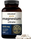 NatureBell Magnesium Citrate 500mg, 240 Capsules ← Formulario Elemental de alta pureza ← Corazón, Muscle " Digestion Support ← Non-GMO, Sin gluten