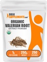 BulkSupplements.com Extract Powder orgánico de Valerian - Fuente de Valerian Root, Suplemento Herbal - Gluten Free, 1g por Serving, 250g (8.8 oz) (Pack of 1)