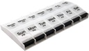 EZY DOSE Push Button (7-Day) Pill Case, Medicine Planner, Vitamin Organizer, 2 veces al día, AM/PM Container, X-Large Compartments, Arthritis Friendly, Easy to Use, Clear Lids, Clear/Black, BPA Free