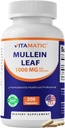 Hoja de Mullein Vitamática 1000mg por Serving - Soportes Respiratorio Saludable, Función Bronchial &amp; Inmune - 200 cápsulas