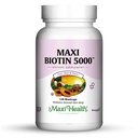Maxi Health Biotin 5000 mcg – Peluquería y uñas Vitaminas para Mujeres y Hombres – Alta Potencia Vitamina B7 Suplemento para el Crecimiento del Pelo, uñas fuertes y piel sana – Kosher, Doctor Formulado – 120 cápsulas