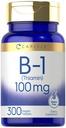 Carlyle B1 Vitamin 100mg tención 300 Tablets ← Suplemento para Mujeres y Hombres Silenciosos como Thiamin HCl Silencio Vegan, No GMO &amp; Gluten Gratis