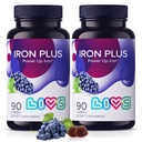 LIVS Iron Supplement for Women ' Men with Vitamin C, A, B3, B5, B6, B12, Biotin, Zinc &amp; Folate ← Non-GMO, Gluten Free Chewable Supplement as Gummy for Energy Boost &amp; Anemia Support - 180 Count